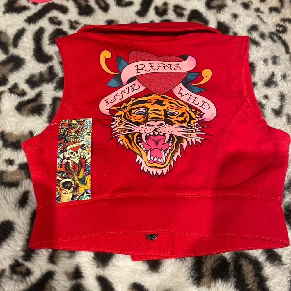 Ed Hardy Kids Red Vest “love Runs wild” logo with Tiger and Heart and signature